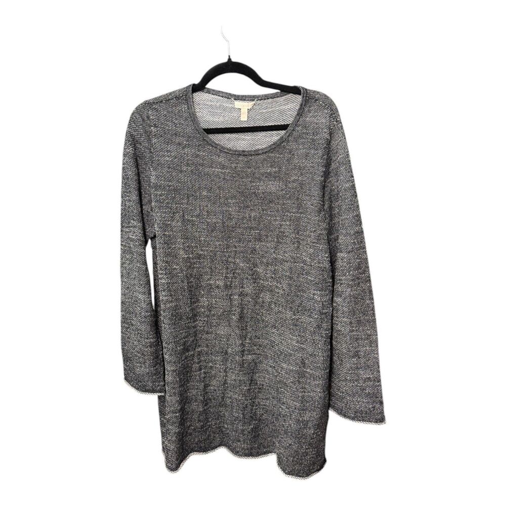 Eileen Fisher Organic Cotton Linen Textured Black White Long Sleeve Large
